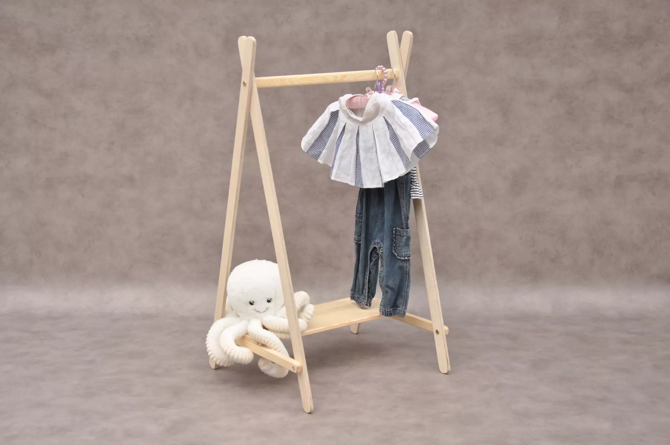 Childrens dressing up rail Tipi for toddler's small clothes, Barin Toys mini hanging rail - convinient and low-cost, sturdy wooden kid's open wardrobe available to order online at barintoys.co.uk with UK free delivery.