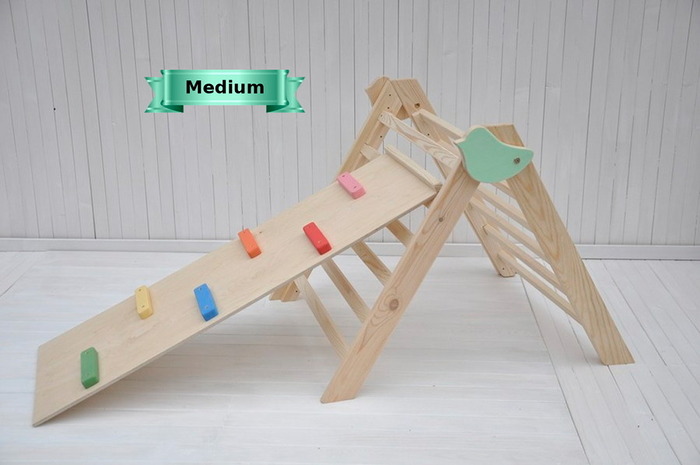 Pikler triangle Baby climber sport activity center with a slide from Barin Toys brand.