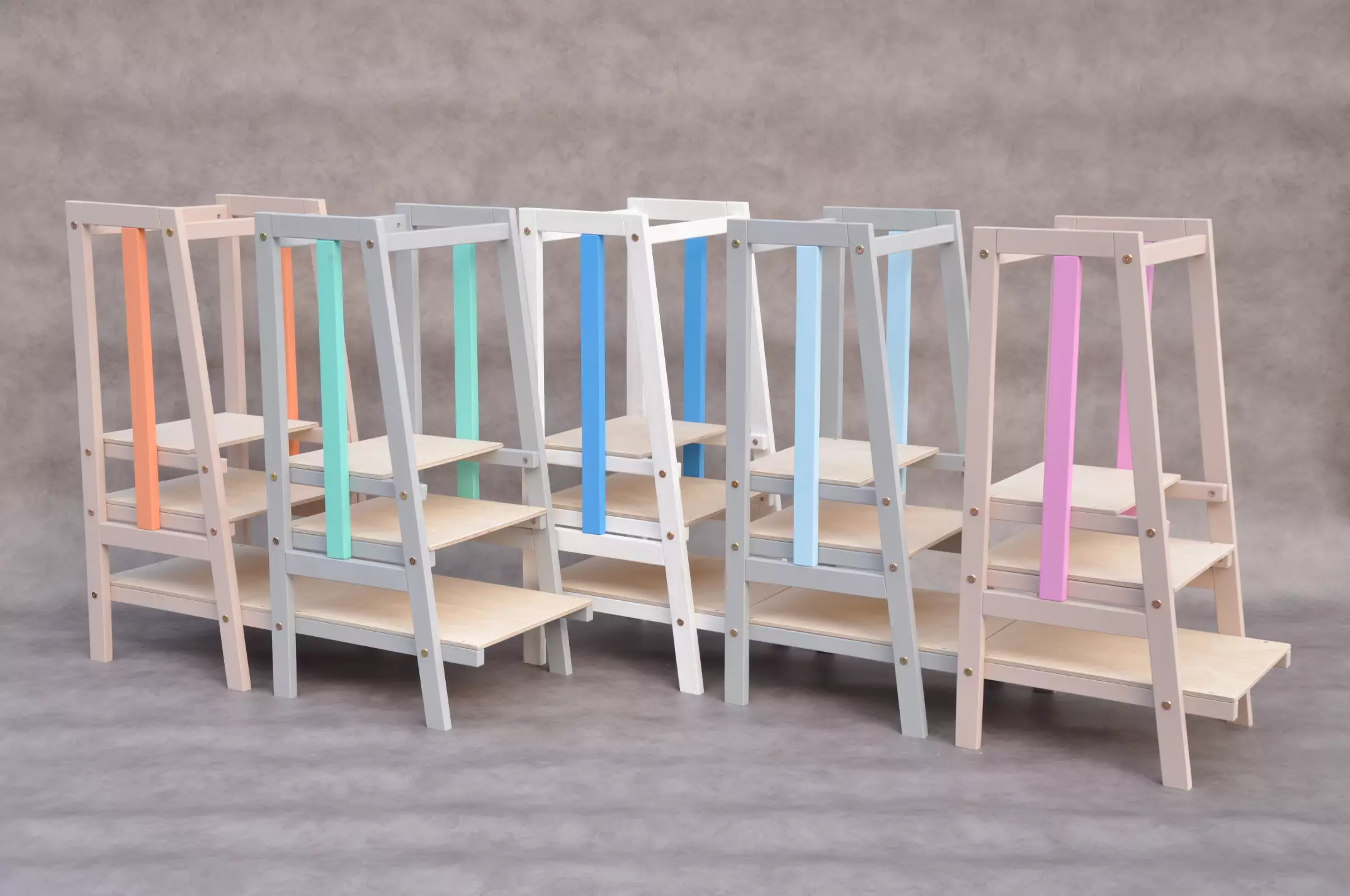 Stripe tower kitchen helper modern step stool collection new in 2024 at Barin Toys wooden toy brand online shop with free delivery accross UK.