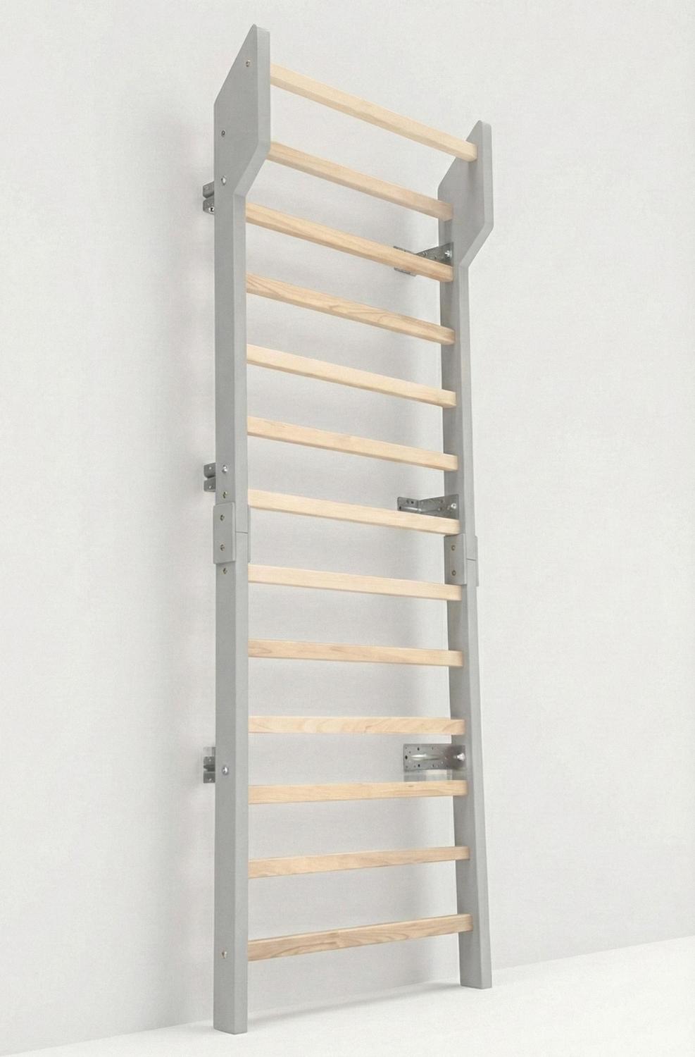 Professional Ash Grey Swedish ladder, 200kg capacity solid ash wood wall bars for home fitness, spinal decompression and physiotherapy