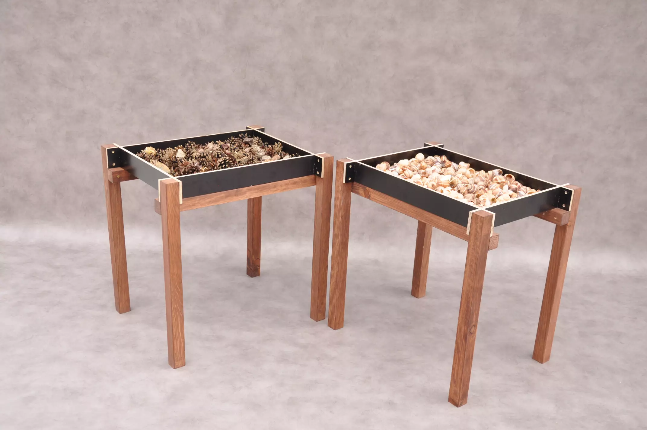 Water table and wooden sandpit on legs by Barin Toys - backyard toys for child's water and sensory play with sand, mud and other educational materials.