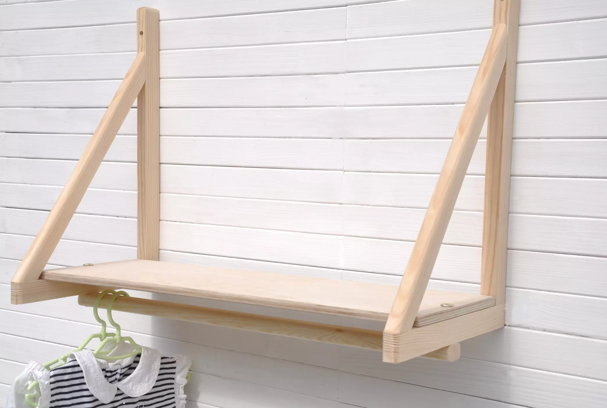 Dressing up rail Set Sail floating nursery shelf with rail - order online at BarinToys.co.uk store wooden nursery shelves and small clothes rail for your baby and toddler with free UK delivery.