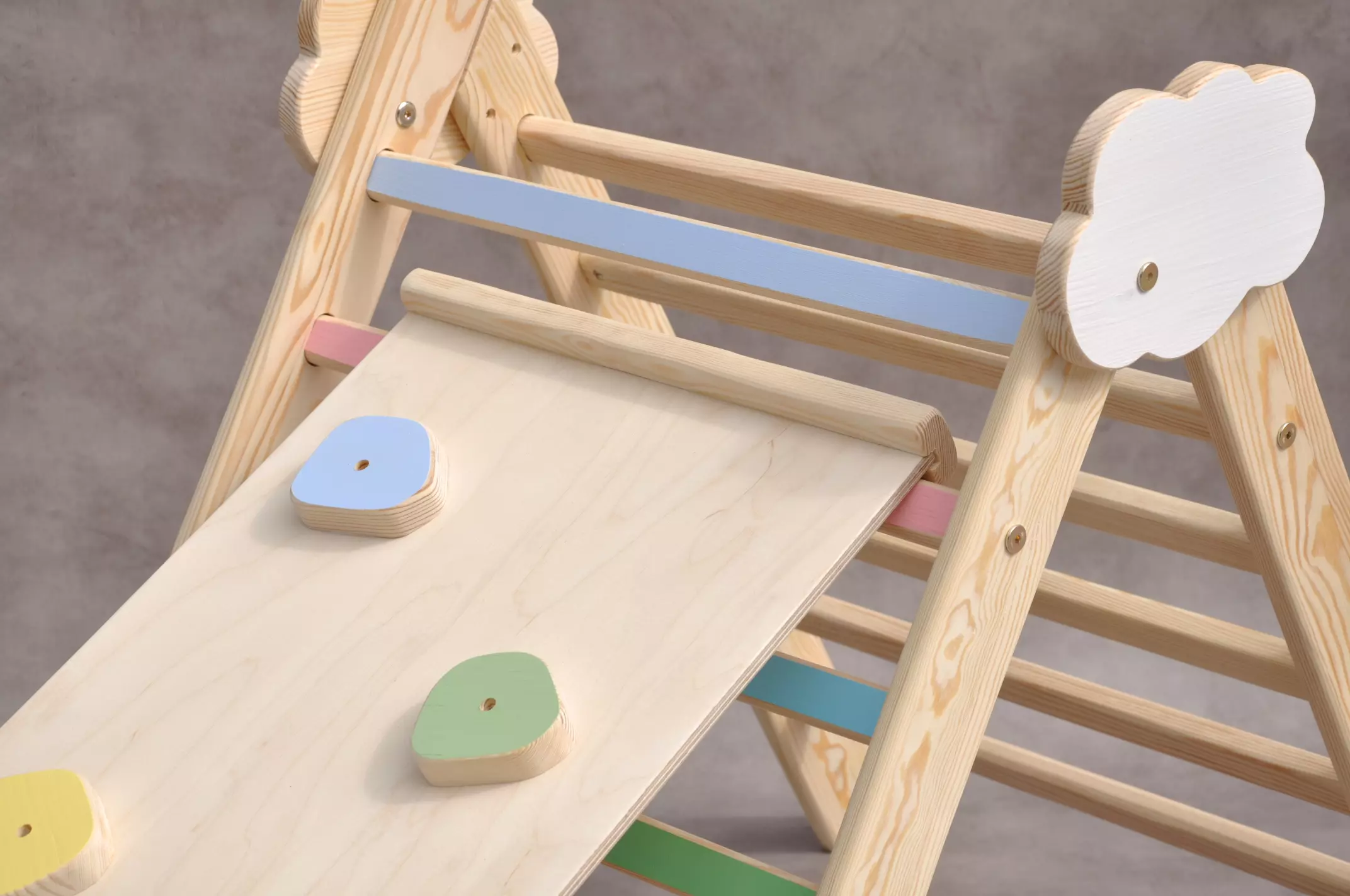 1st birthday gifts idea for baby boy or baby girl - Barin Toys pikler Cloud indoor climbing frame with Rocks Montessori slide available to order online at BarinToys.co.uk with UK free delivery.