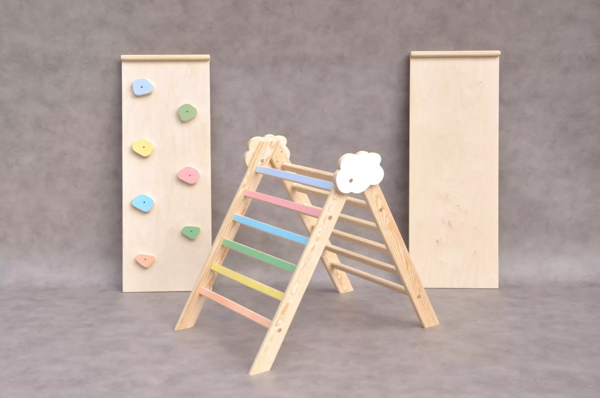 Indoor climbing frame Cloud by Barin toys - pikler triangle wooden frame with rocks climber slide available to order online at BarinToys.co.uk with UK free delivery as a 1st birthday gift for baby boy or baby girl.