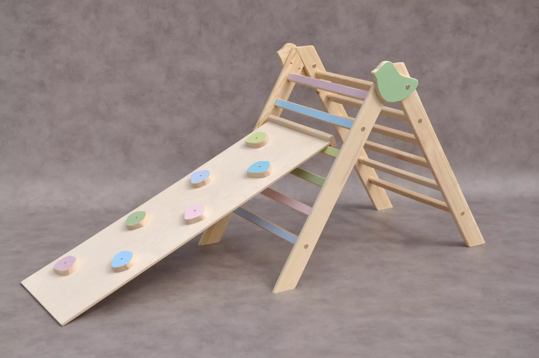 Best toys for 2 year old baby boy or baby girl for a spring / summer period to organize physical activity indoor or as a temporary outdoor playground - BarinToys Tiny Bird pikler triangle available to order online at BarinToys.co.uk with UK free shipping.