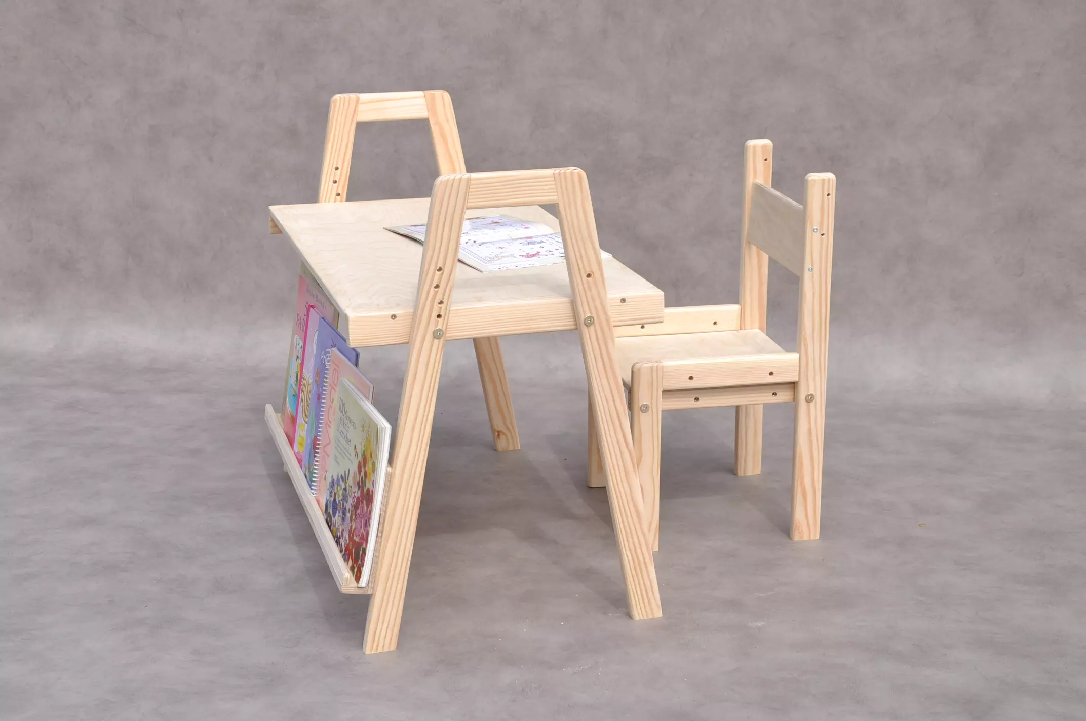Adjustable children’s desk and chair set by Barin Toys, wooden table for toddlers
