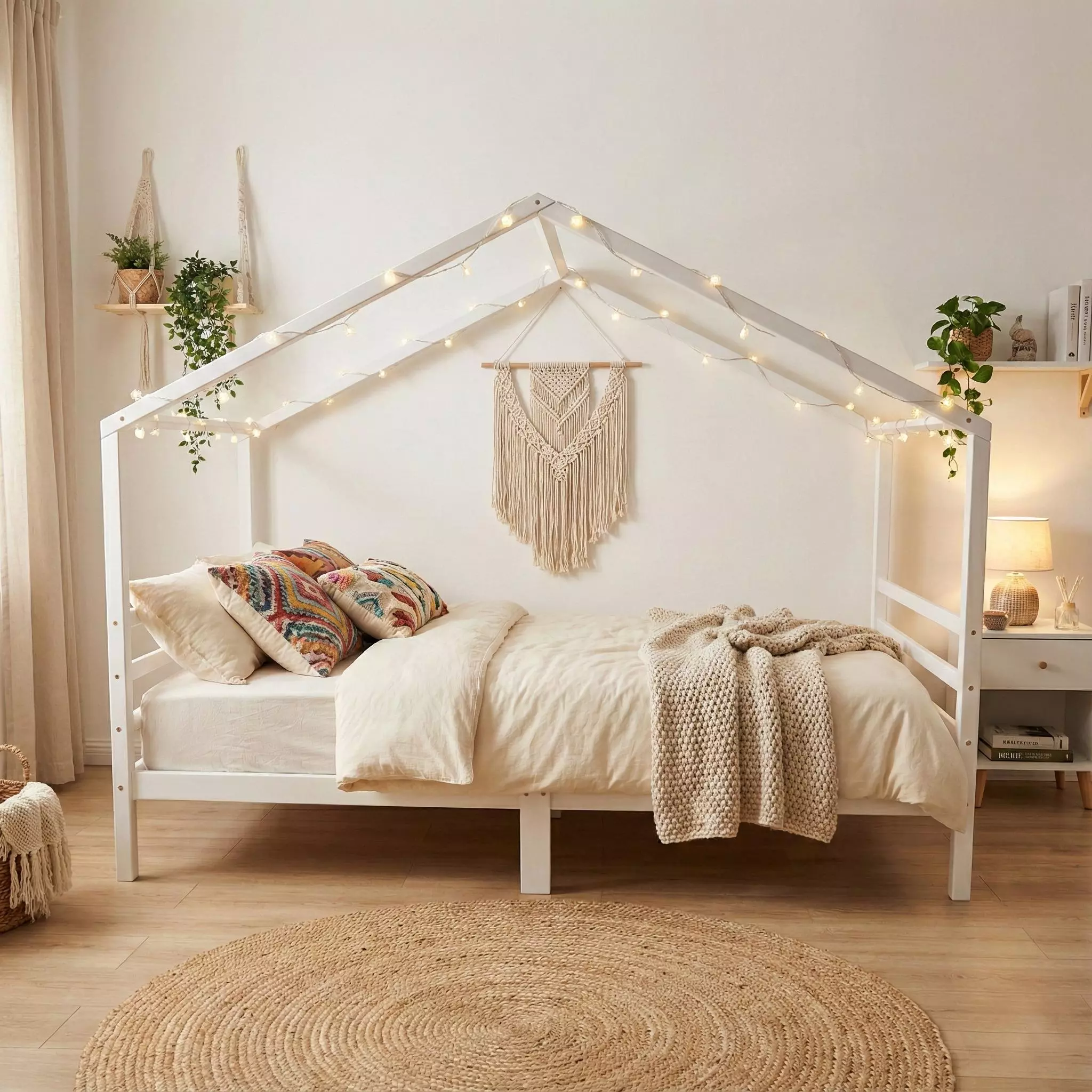 Pure Minimalist white solid wood house bed frame 90x200 by Barin Toys