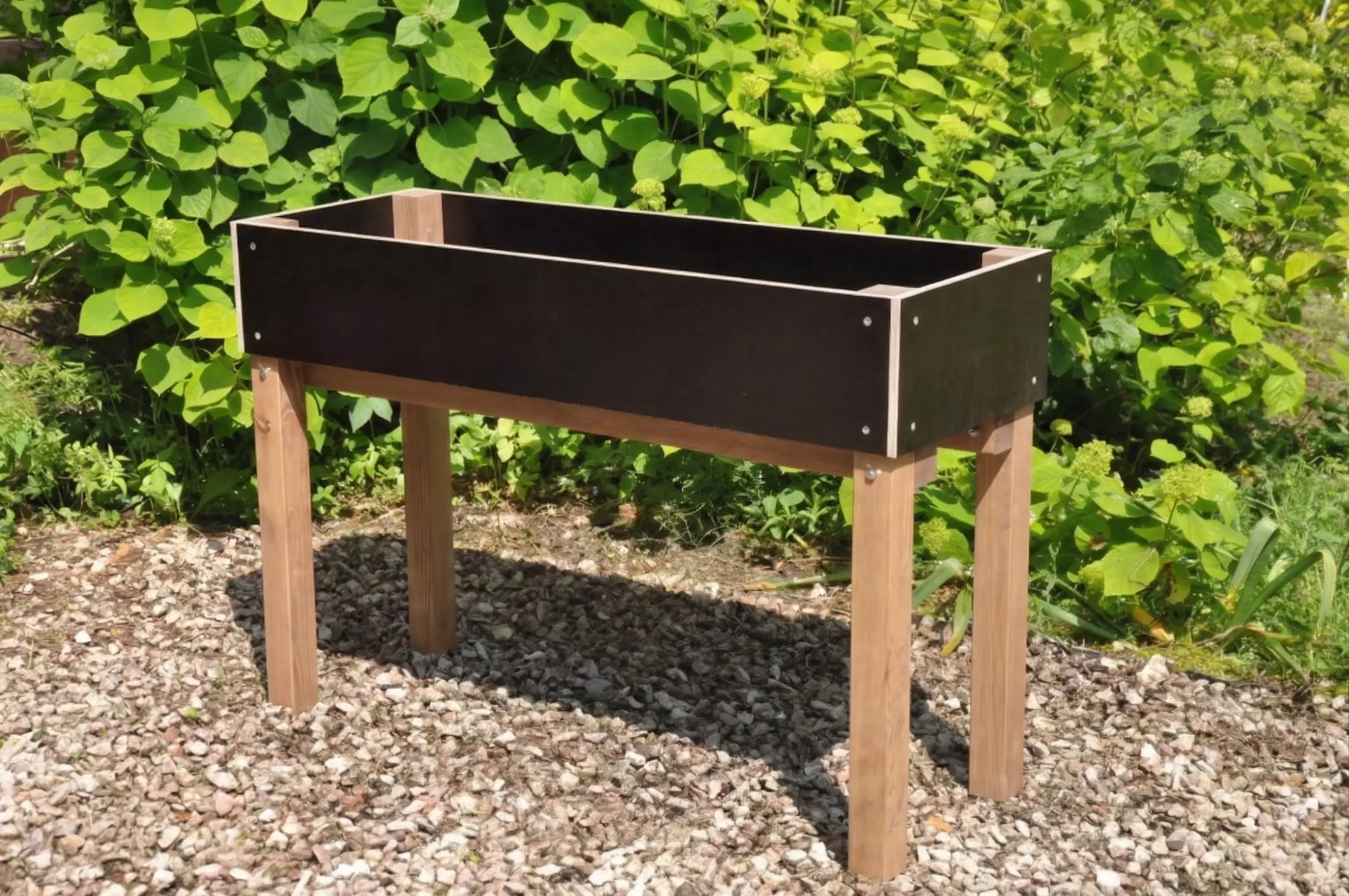 Herb Garden Raised Planter on Legs – black wooden trough for balcony use