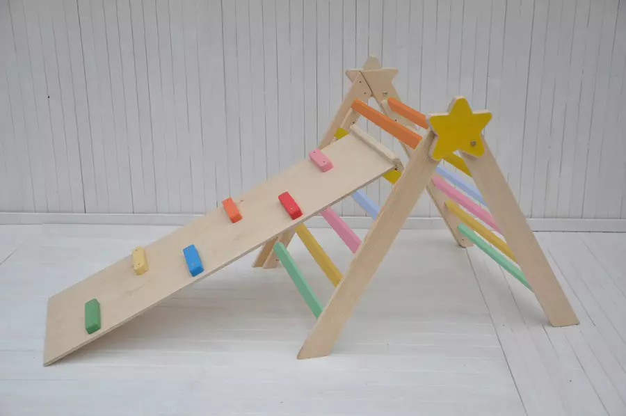 Activity toys for babies for indoor and outdoor use - Barin Toys Baby Star folding pikler triangle with beginner's board slide - available at BarinToys store with free delivery in UK.