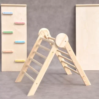 Montessori climbing frame Barin Toys wooden Circle pikler triangle and slide set available to order online at Barin Toys.co.uk.