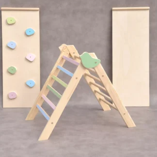 Pikler triangle by Barin Toys - Tiny Bird Montessori baby indoor climbing frame can be recommended as infant birthday gift to promote early development and sufficient activity indoors.